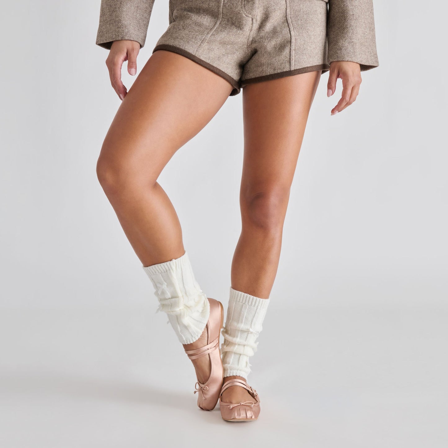 Dolce Vita Satin Bow Ivory Leg Warmers