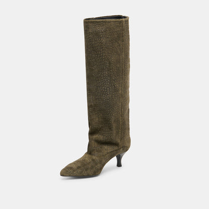 Dolce Vita Roxla Olive Croco Embossed Leather Boots