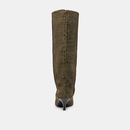 Dolce Vita Roxla Olive Croco Embossed Leather Boots