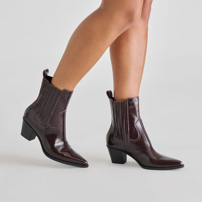 Dolce Vita Slim Mulberry Crinkle Patent Booties