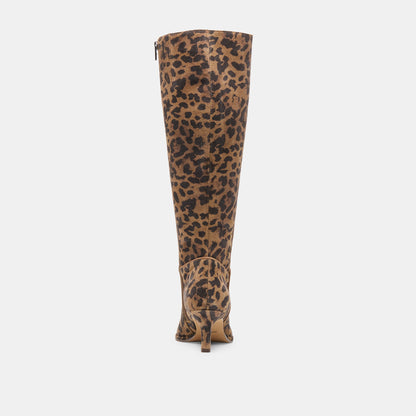 Dolce Vita Aldy Brown Leopard Printed Suede Wide Calf Boots
