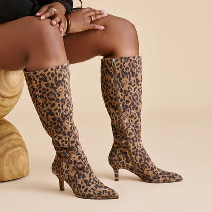 Dolce Vita Aldy Brown Leopard Printed Suede Wide Calf Boots