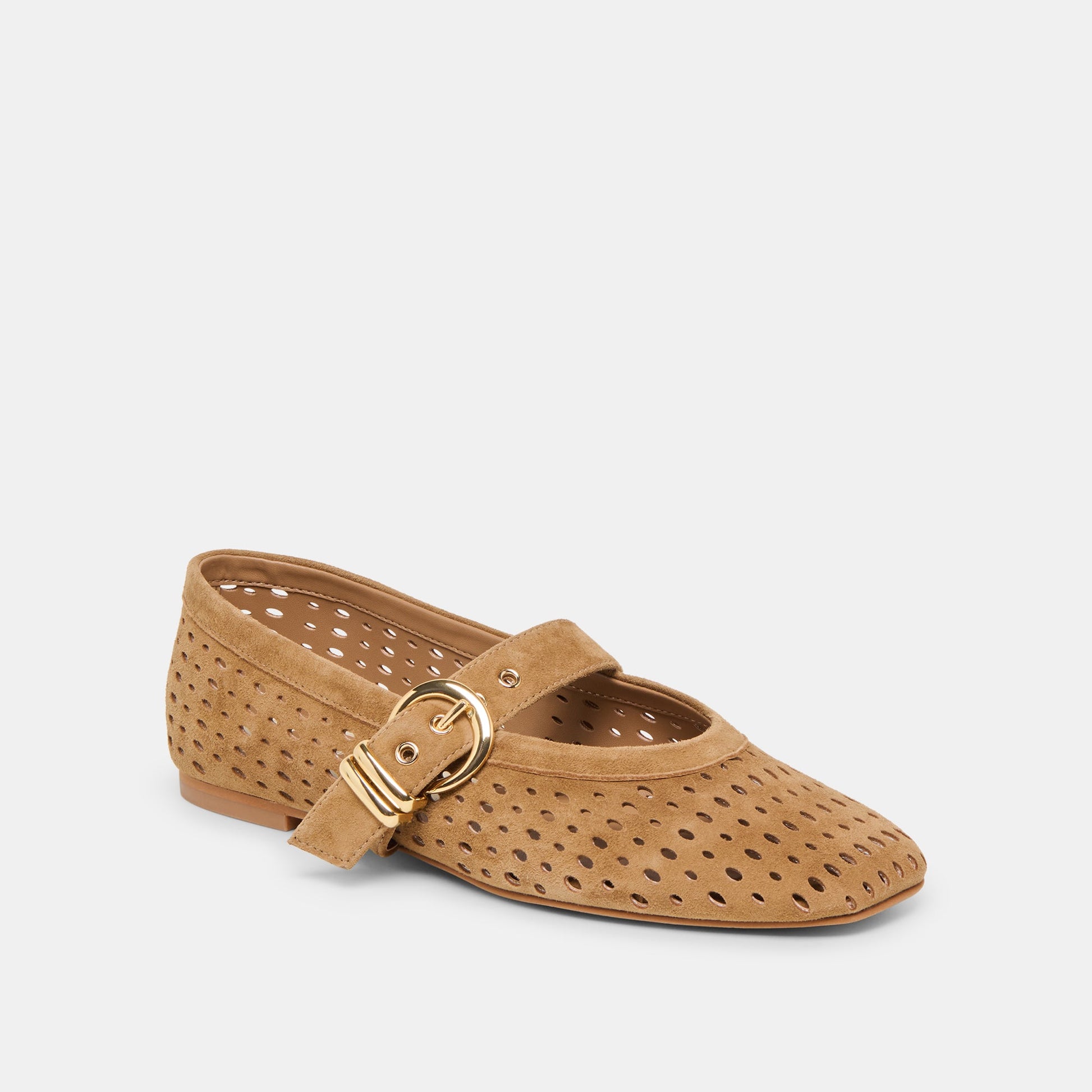 Dolce Vita Mikel Lt Brown Perforated Suede Ballet Flats