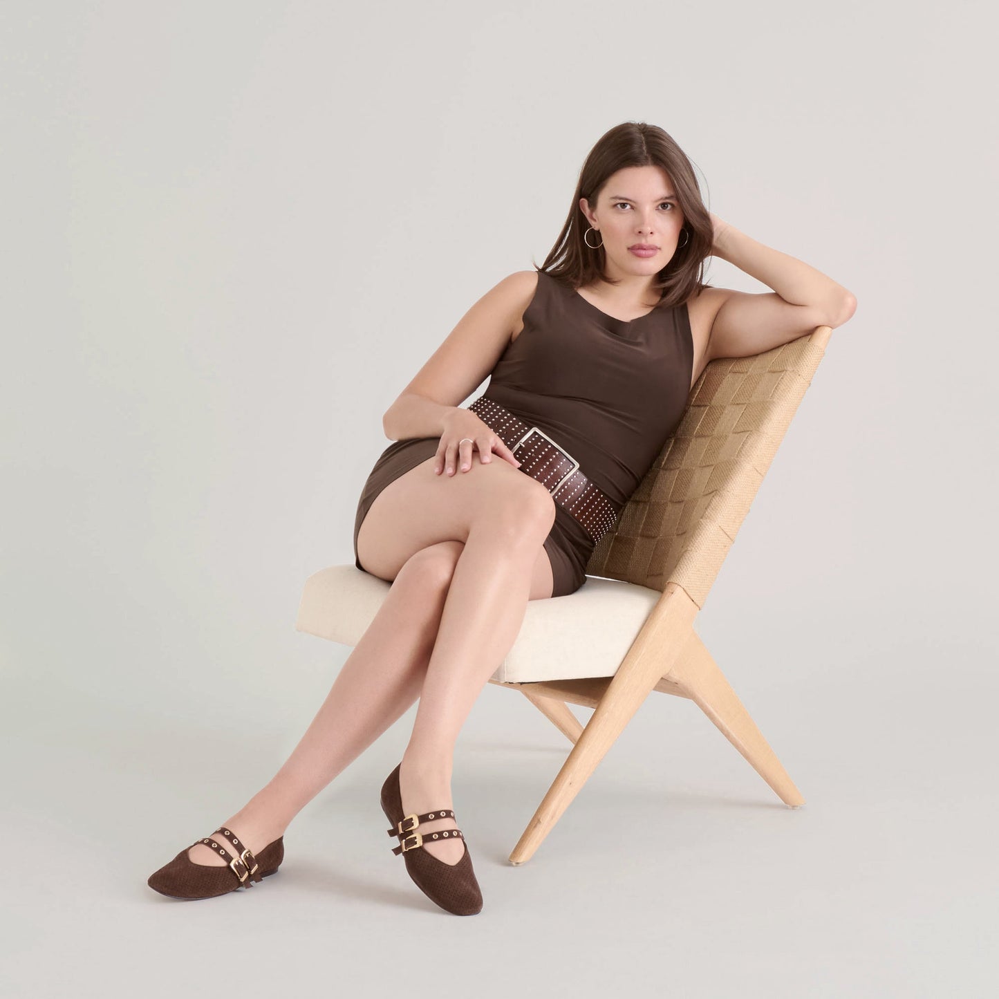 Dolce Vita Baylee Grommet Dk Brown Perforated Suede Ballet Flats