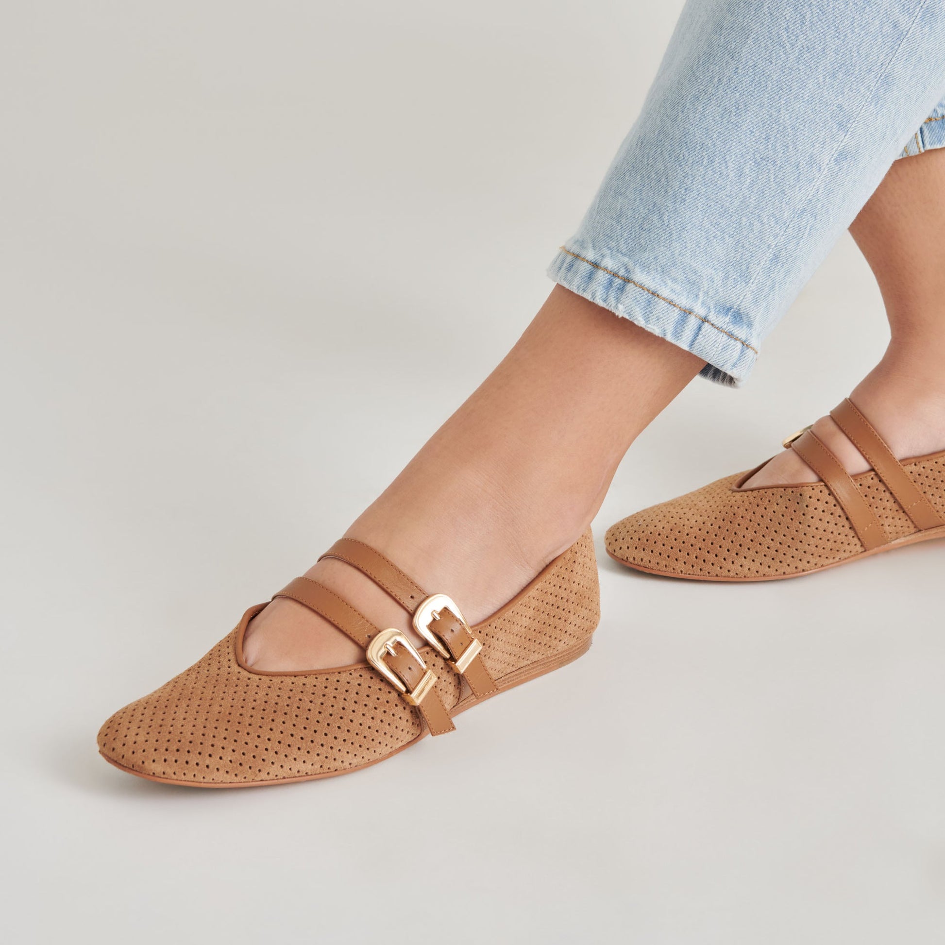 Dolce Vita Baylee Pecan Perforated Suede Ballet Flats