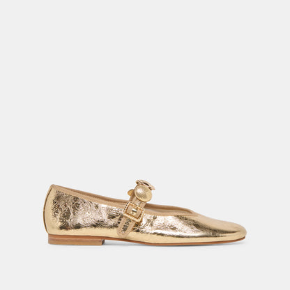 Dolce Vita Relan Gold Distressed Leather Ballet Flats