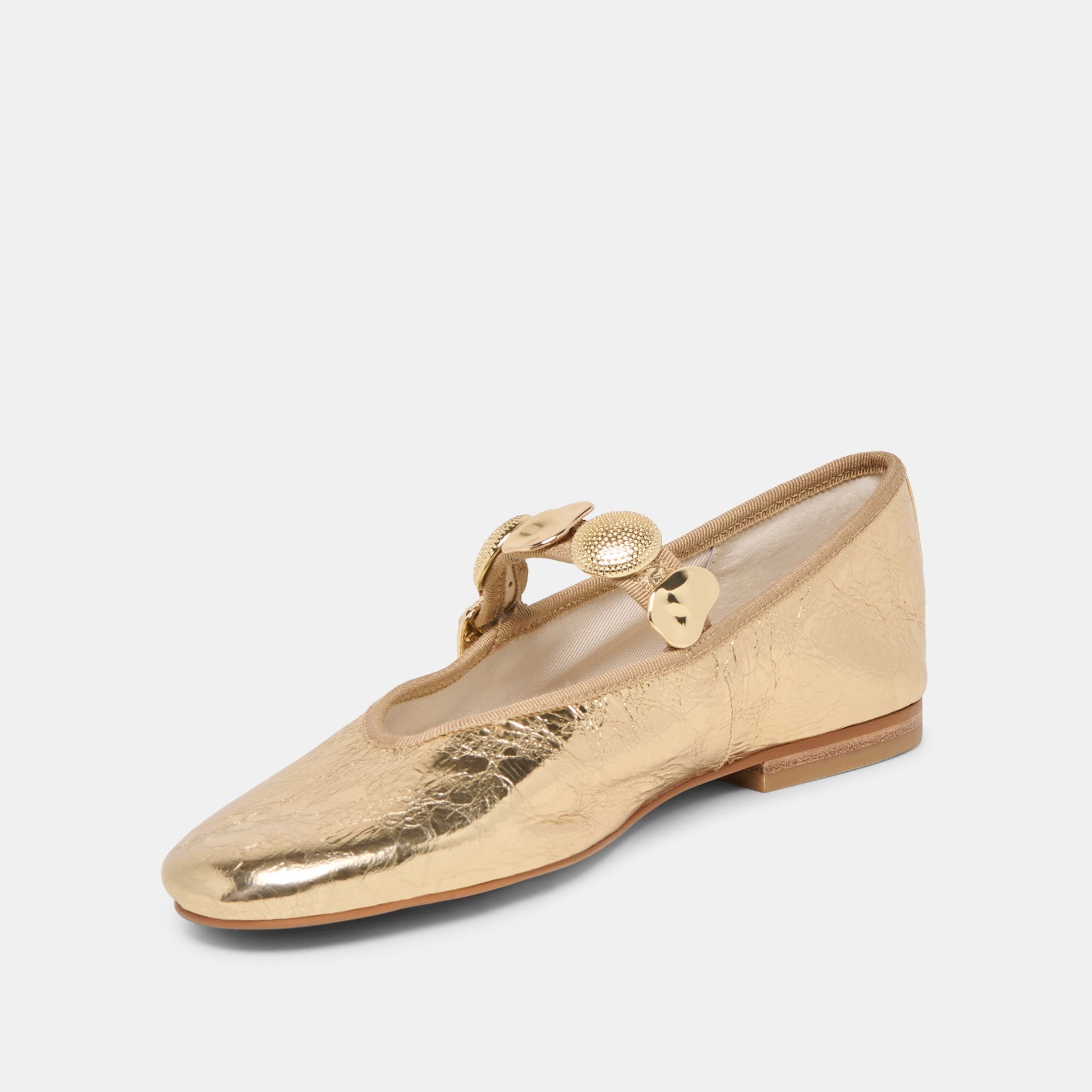 Dolce Vita Relan Gold Distressed Leather Ballet Flats