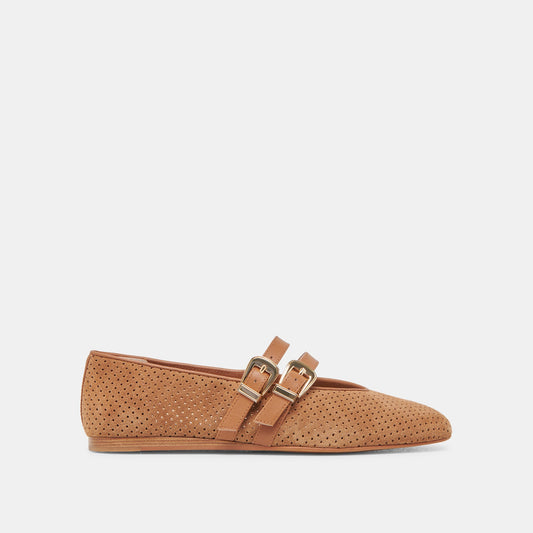 Dolce Vita Baylee Wide Pecan Perforated Suede Ballet Flats