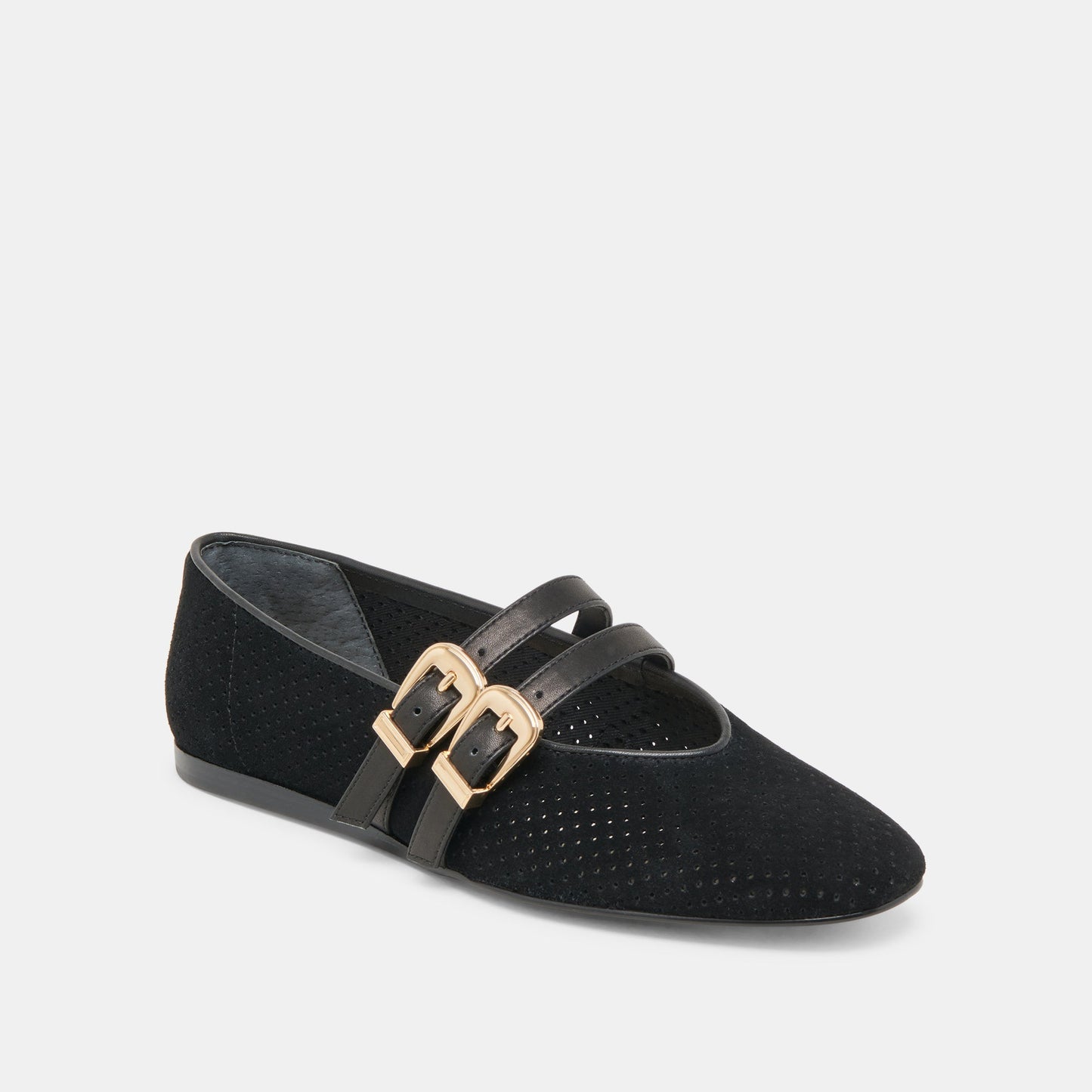 Dolce Vita Baylee Wide Onyx Perforated Suede Ballet Flats