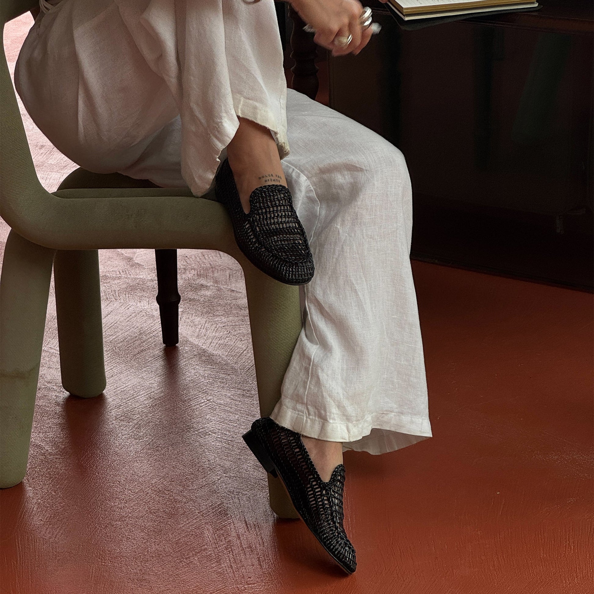 Dolce Vita Armond Black Woven Leather Flats