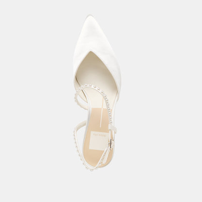 Dolce Vita Kamra Pearl True White Satin Mid Heels