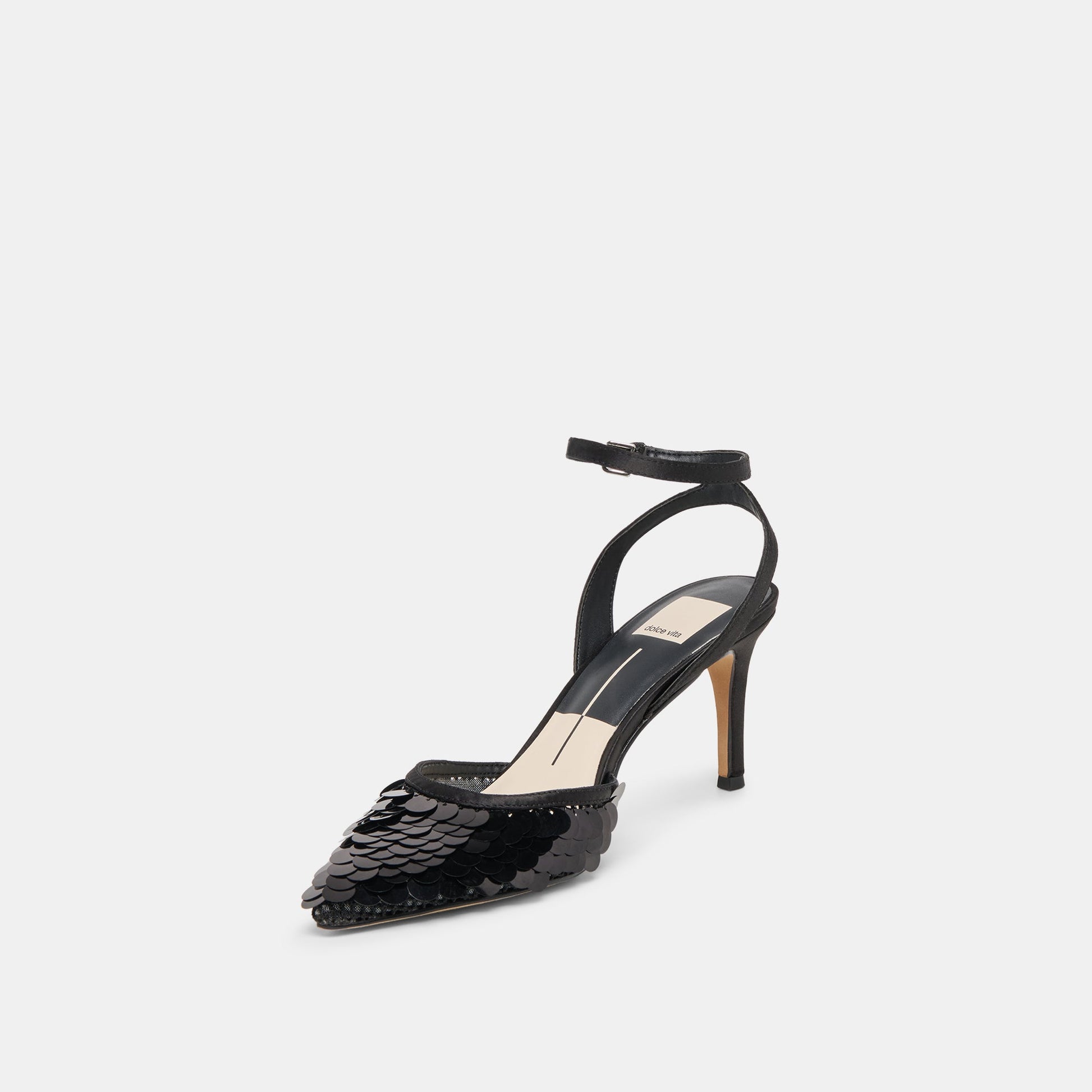 Dolce Vita Elizza Confetti Onyx Woven Mesh Heels