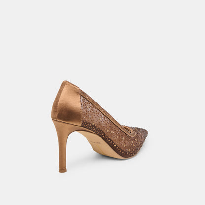 Dolce Vita Kashe Crystal Mid Brown Mesh Heels