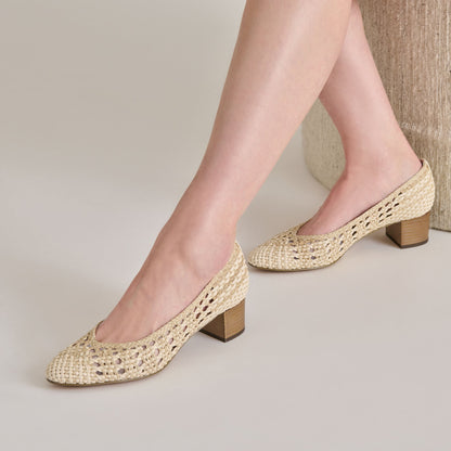 Dolce Vita Lula Ivory Multi Woven Raffia Heels