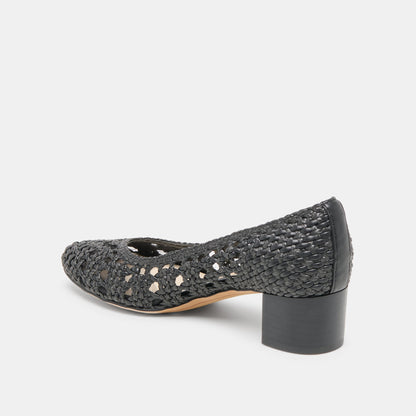 Dolce Vita Lula Black Woven Raffia Heels