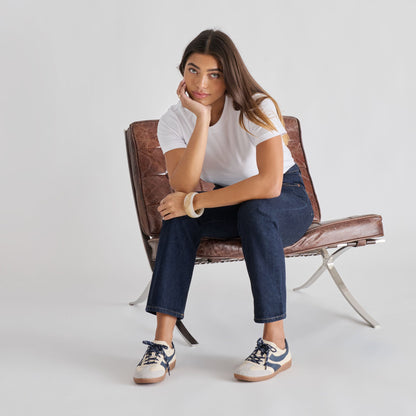 Dolce Vita Merit White Navy Leather Sneakers