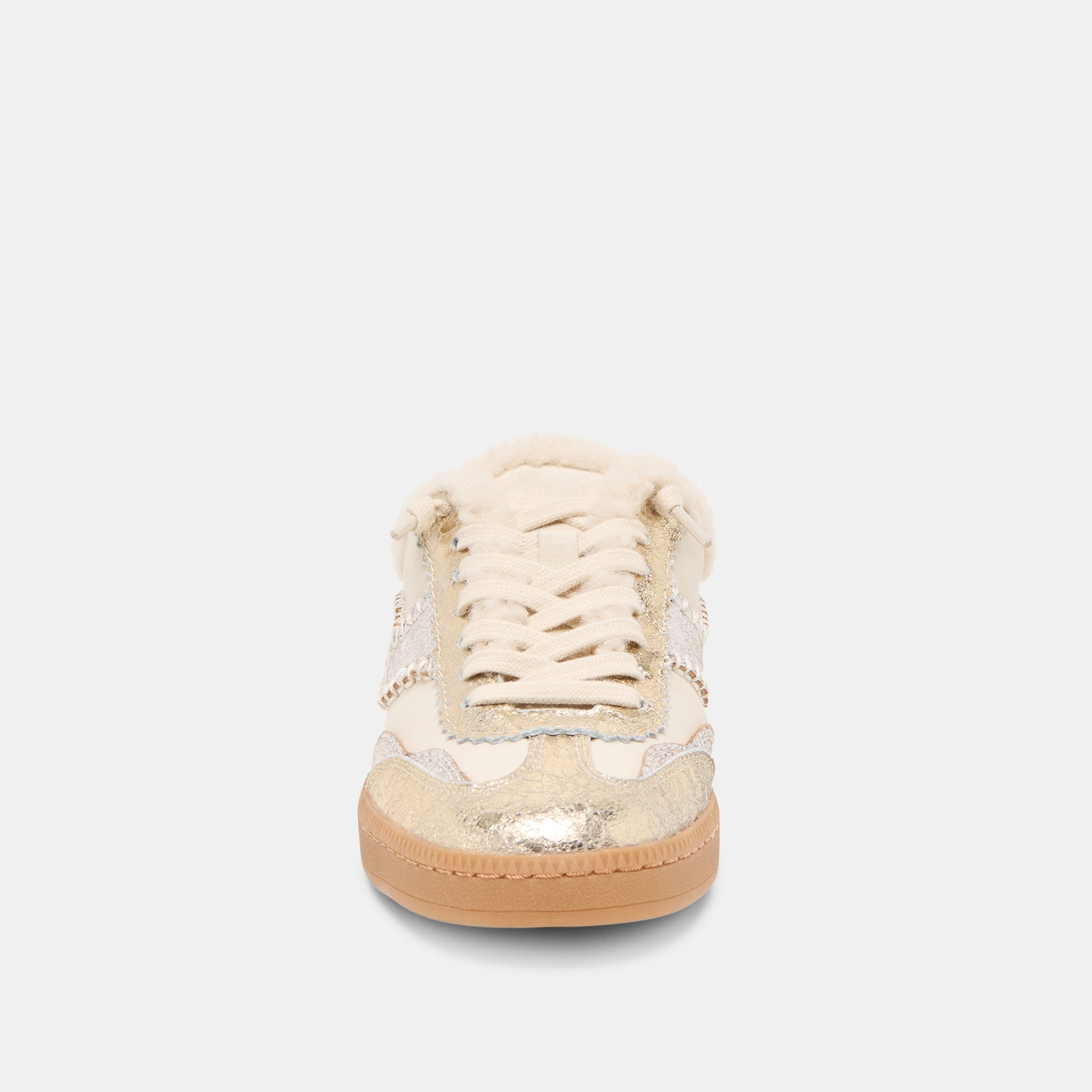 Dolce Vita Notice Slide Plush Silver Gold Crackled Leather Sneakers