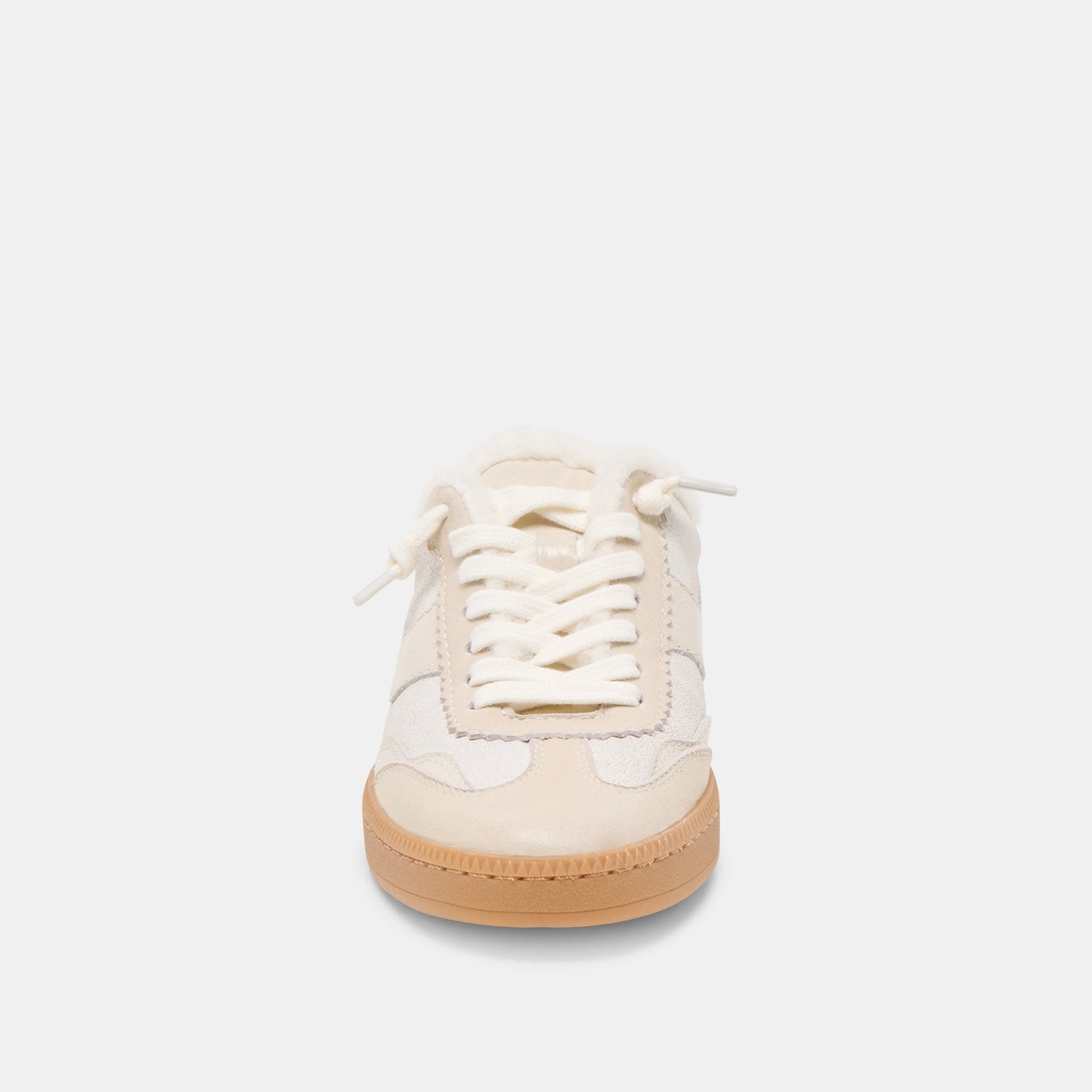 Dolce Vita Notice Slide Plush Off White Crackled Leather Sneakers