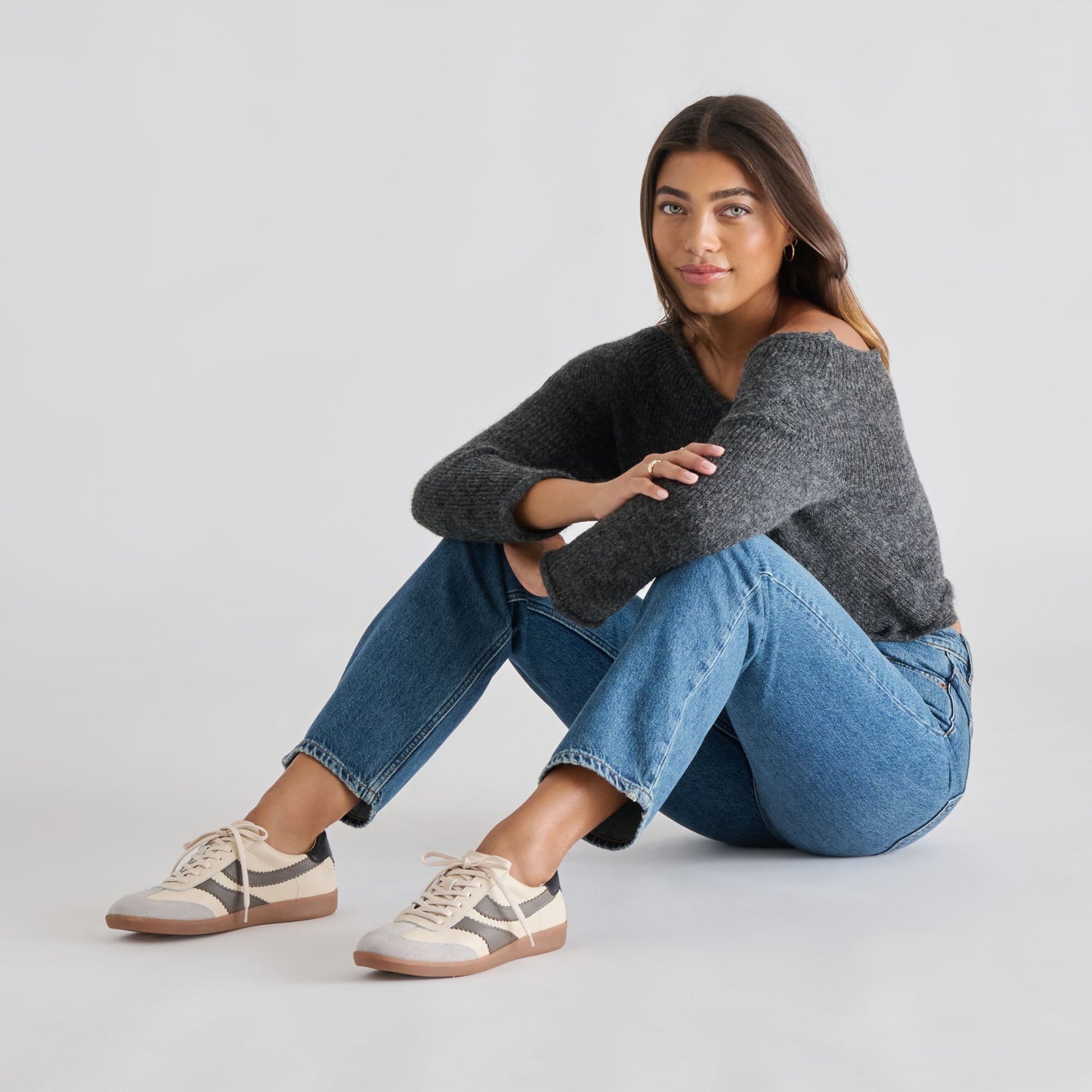 Dolce Vita Merit White Grey Leather Sneakers