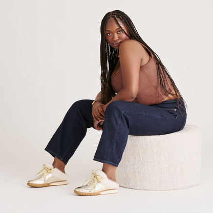 Dolce Vita Izzey Plush Platinum Leather Sneakers