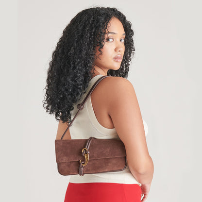 Dolce Vita Alice Chocolate Suede Shoulder Bag