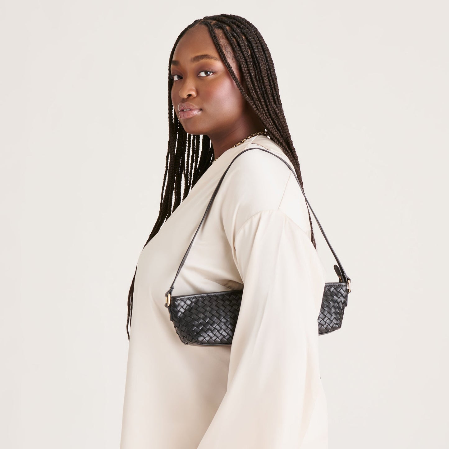 Dolce Vita Savaii Black Woven Leather Shoulder Bag