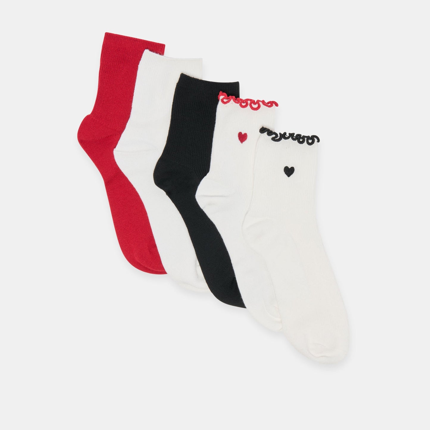 Dolce Vita 5 Pack Embroidered Rib White Black Multi Anklet Socks